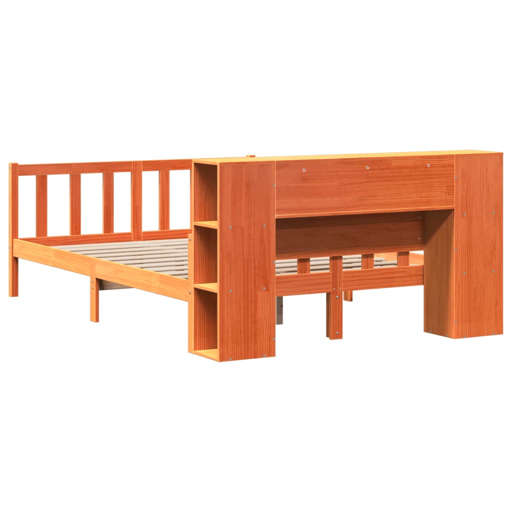 vidaXL Cama con estantería sin colchón madera maciza marrón 160x200 cm