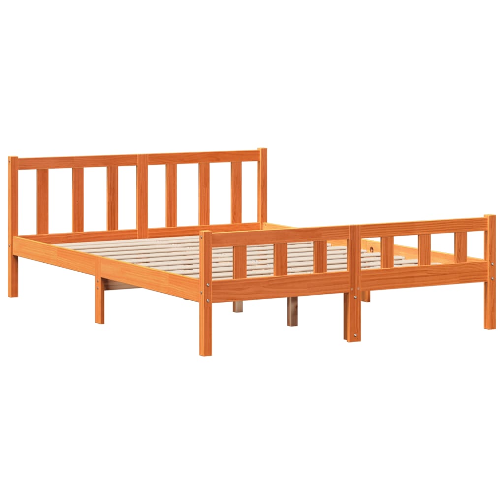 vidaXL Cama con estantería sin colchón madera maciza marrón 160x200 cm