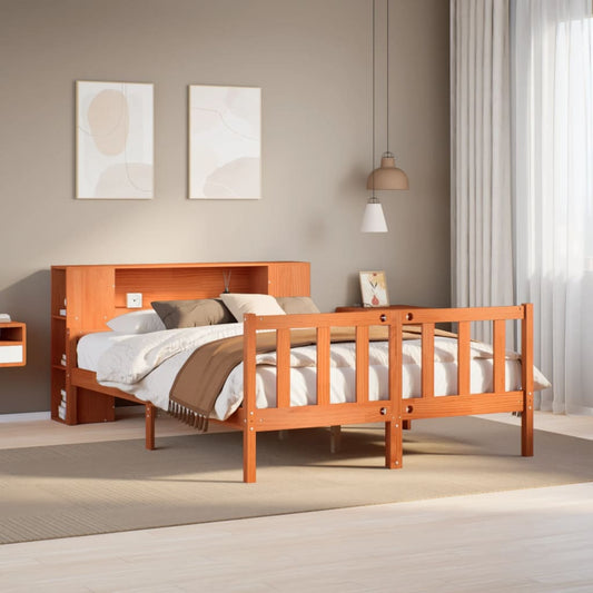 vidaXL Cama con estantería sin colchón madera maciza marrón 160x200 cm