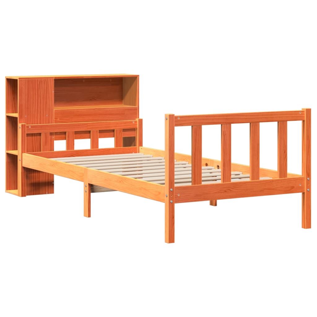 vidaXL Cama con estantería sin colchón madera maciza marrón 75x190 cm