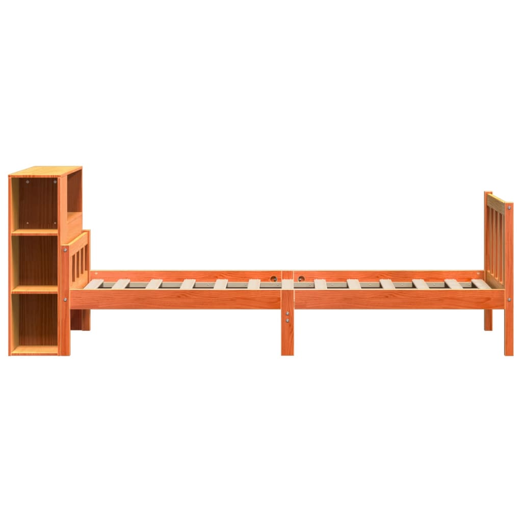 vidaXL Cama con estantería sin colchón madera maciza marrón 75x190 cm