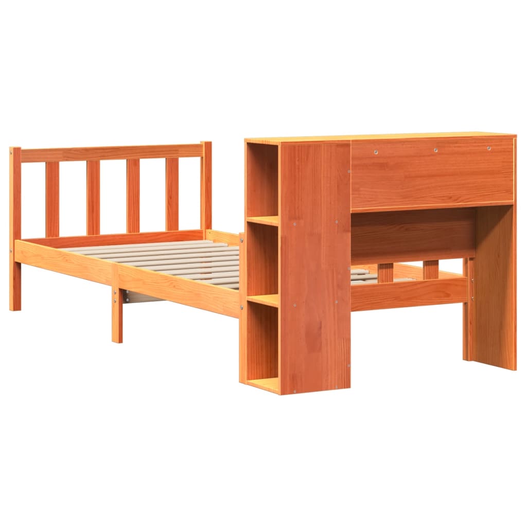 vidaXL Cama con estantería sin colchón madera maciza marrón 75x190 cm