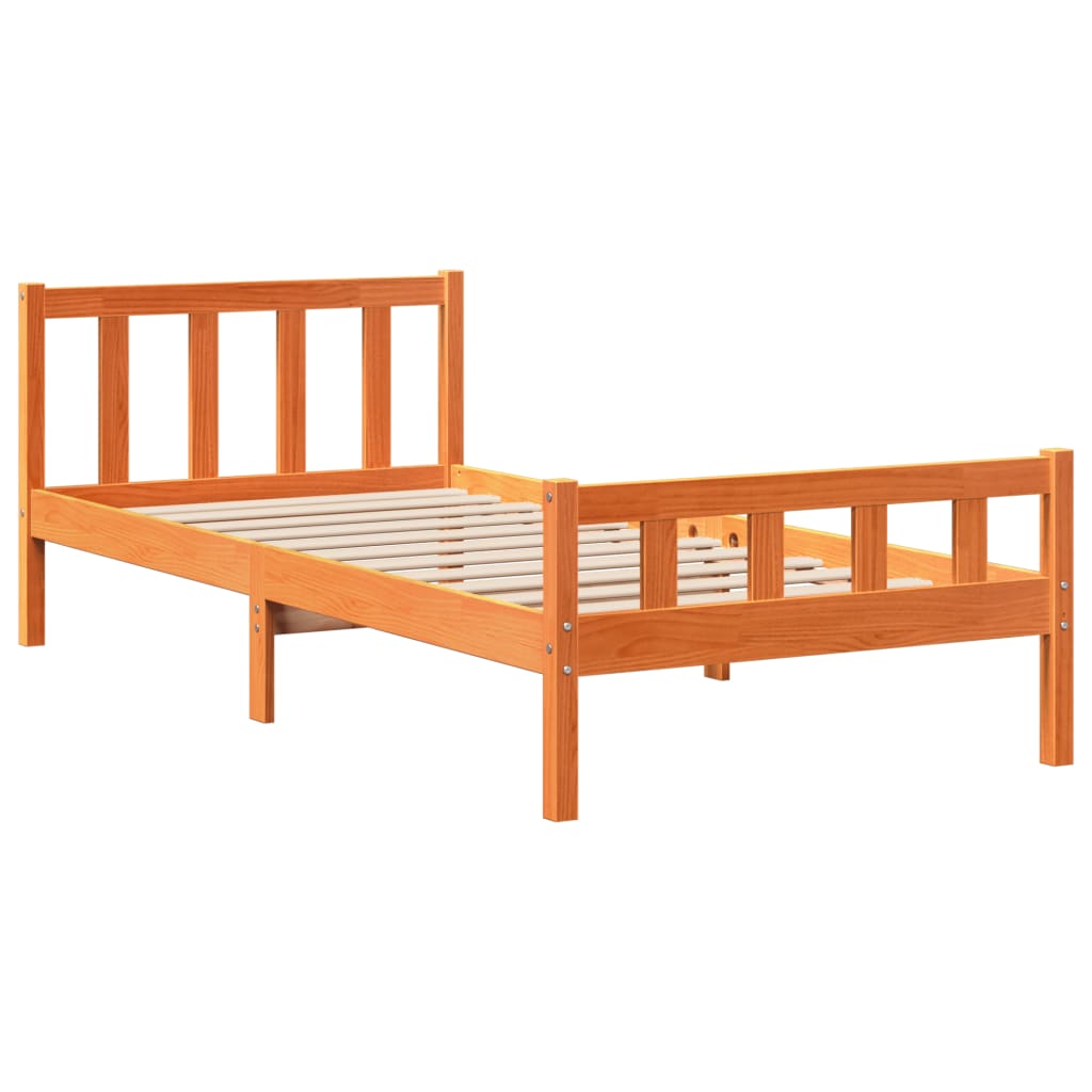 vidaXL Cama con estantería sin colchón madera maciza marrón 75x190 cm