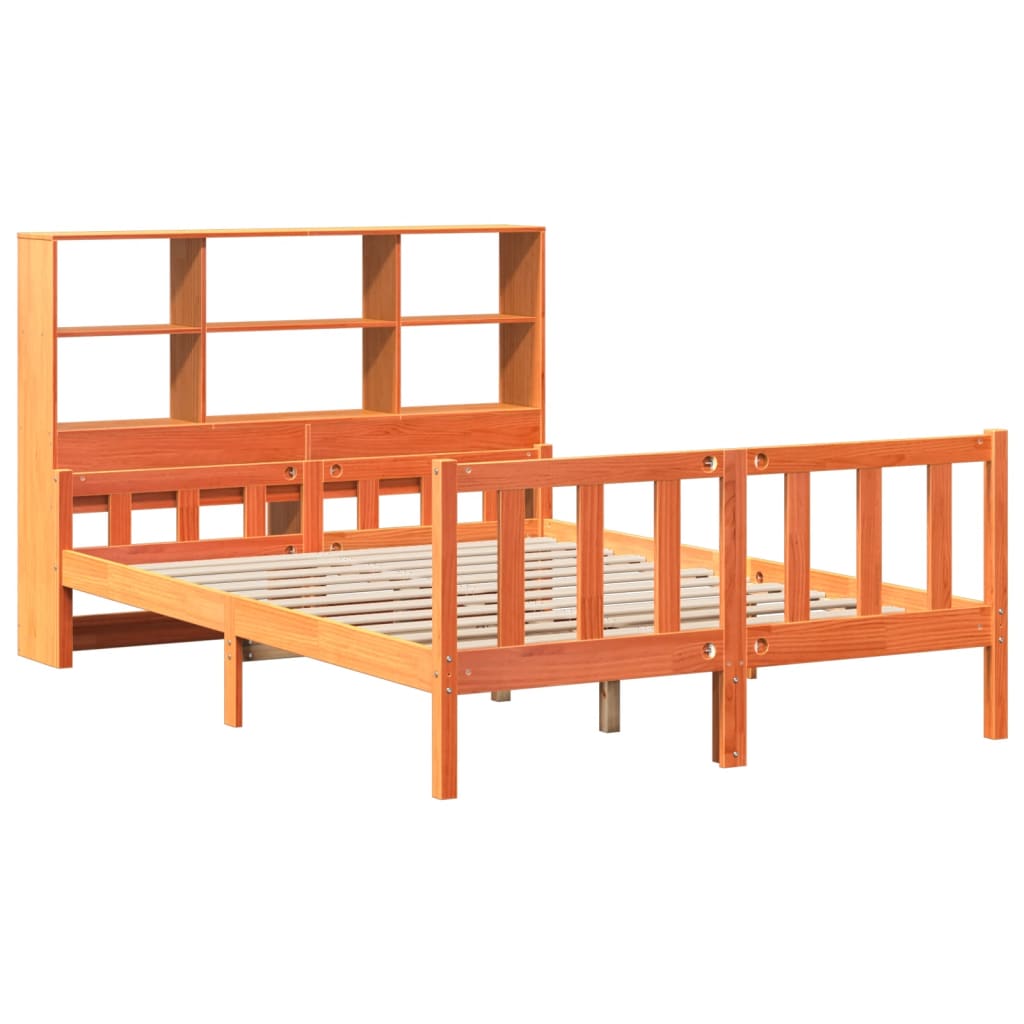 vidaXL Cama con estantería sin colchón madera maciza marrón 160x200 cm