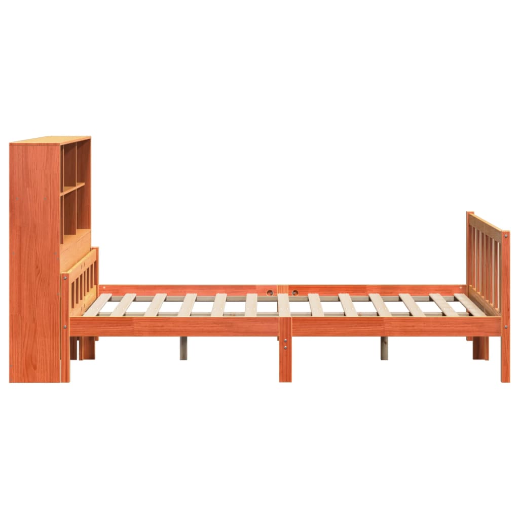 vidaXL Cama con estantería sin colchón madera maciza marrón 160x200 cm