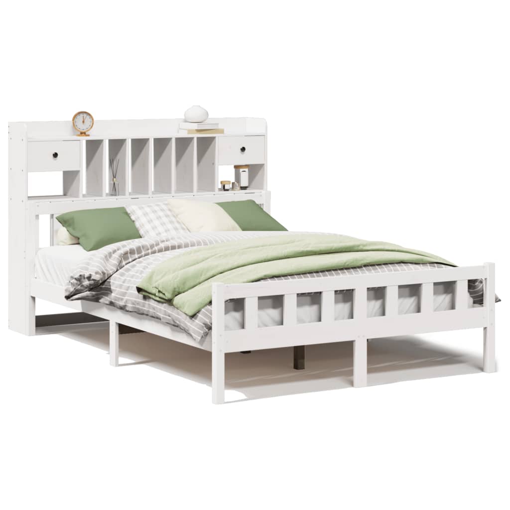 vidaXL Cama con estantería sin colchón madera maciza blanca 150x200 cm