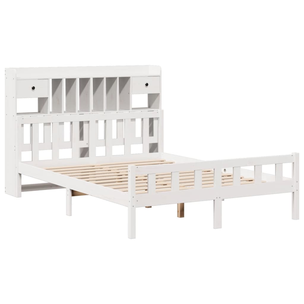 vidaXL Cama con estantería sin colchón madera maciza blanca 150x200 cm