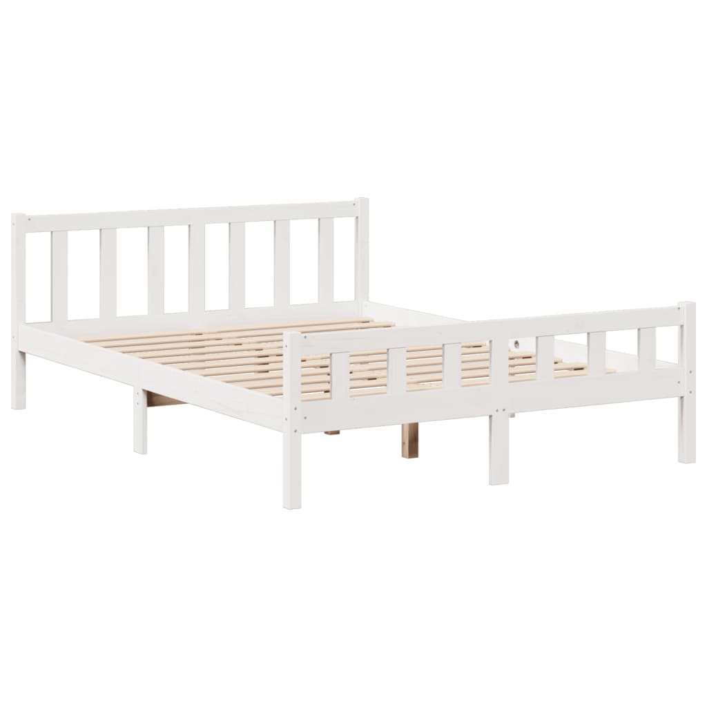 vidaXL Cama con estantería sin colchón madera maciza blanca 160x200 cm