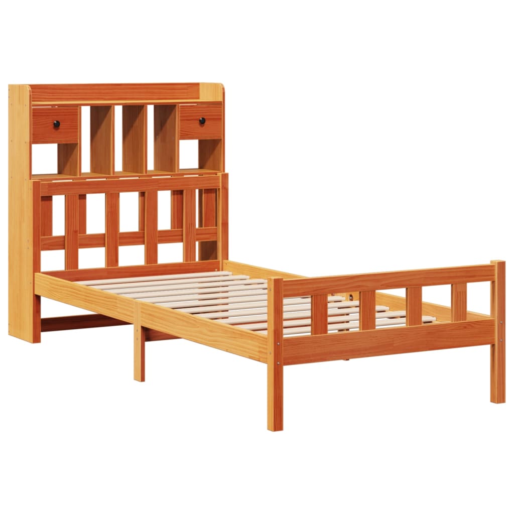 vidaXL Cama con estantería sin colchón madera maciza marrón 75x190 cm