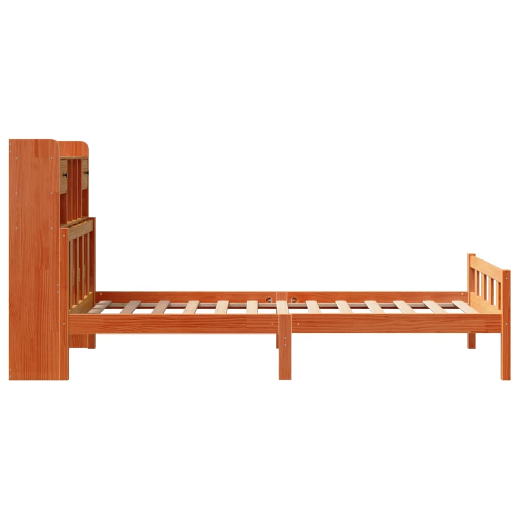 vidaXL Cama con estantería sin colchón madera maciza marrón 75x190 cm