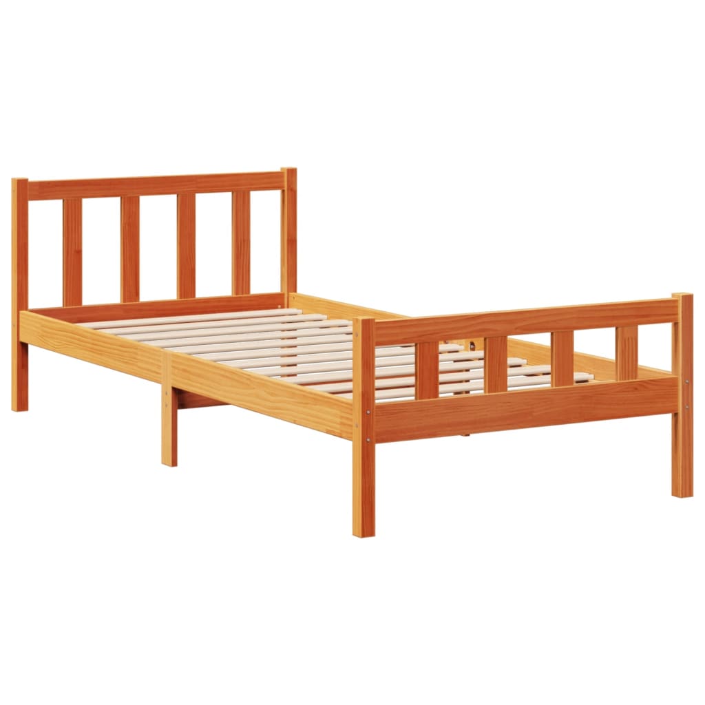 vidaXL Cama con estantería sin colchón madera maciza marrón 75x190 cm