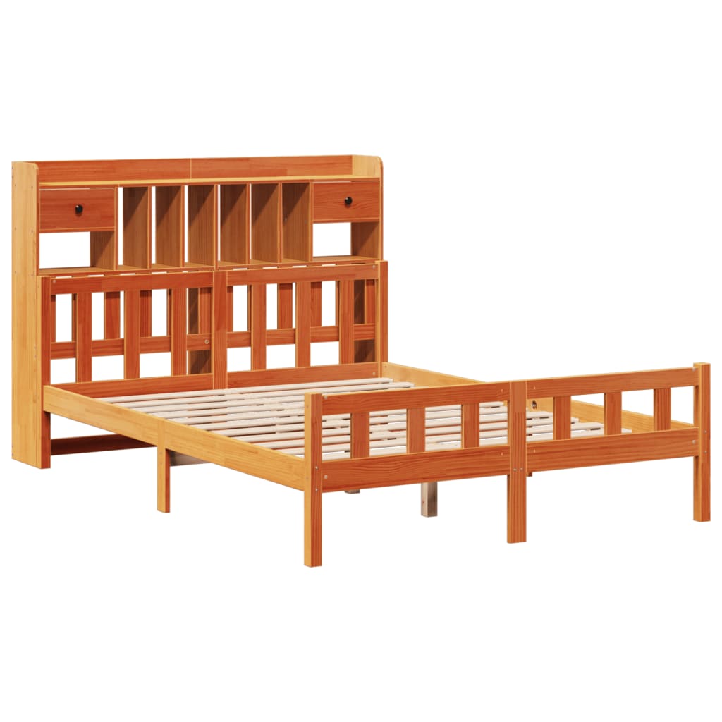 vidaXL Cama con estantería sin colchón madera maciza marrón 150x200 cm