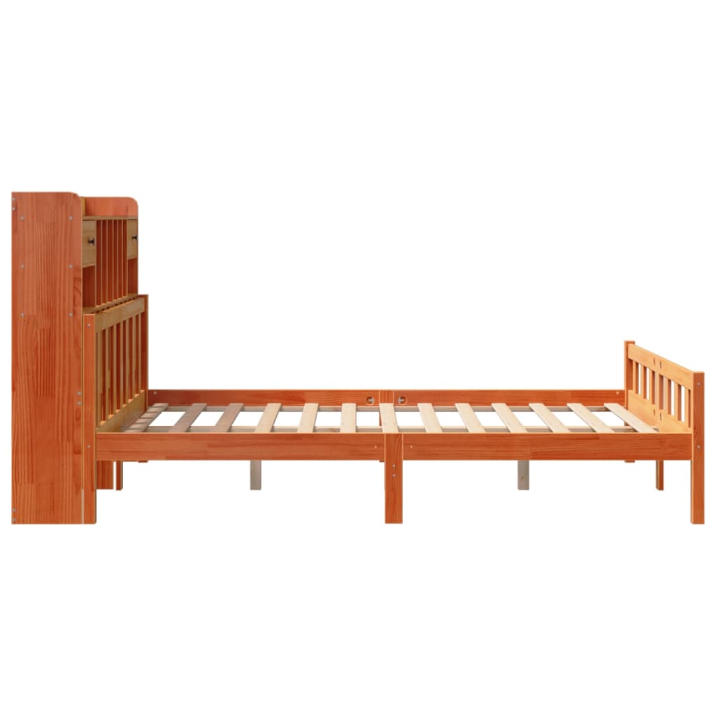 vidaXL Cama con estantería sin colchón madera maciza marrón 150x200 cm