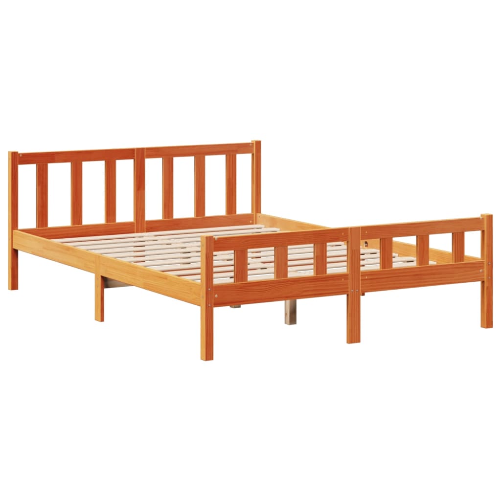 vidaXL Cama con estantería sin colchón madera maciza marrón 150x200 cm