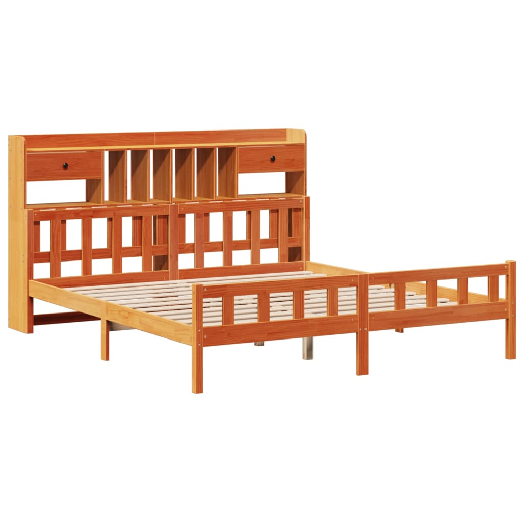 vidaXL Cama con estantería sin colchón madera maciza marrón 180x200cm