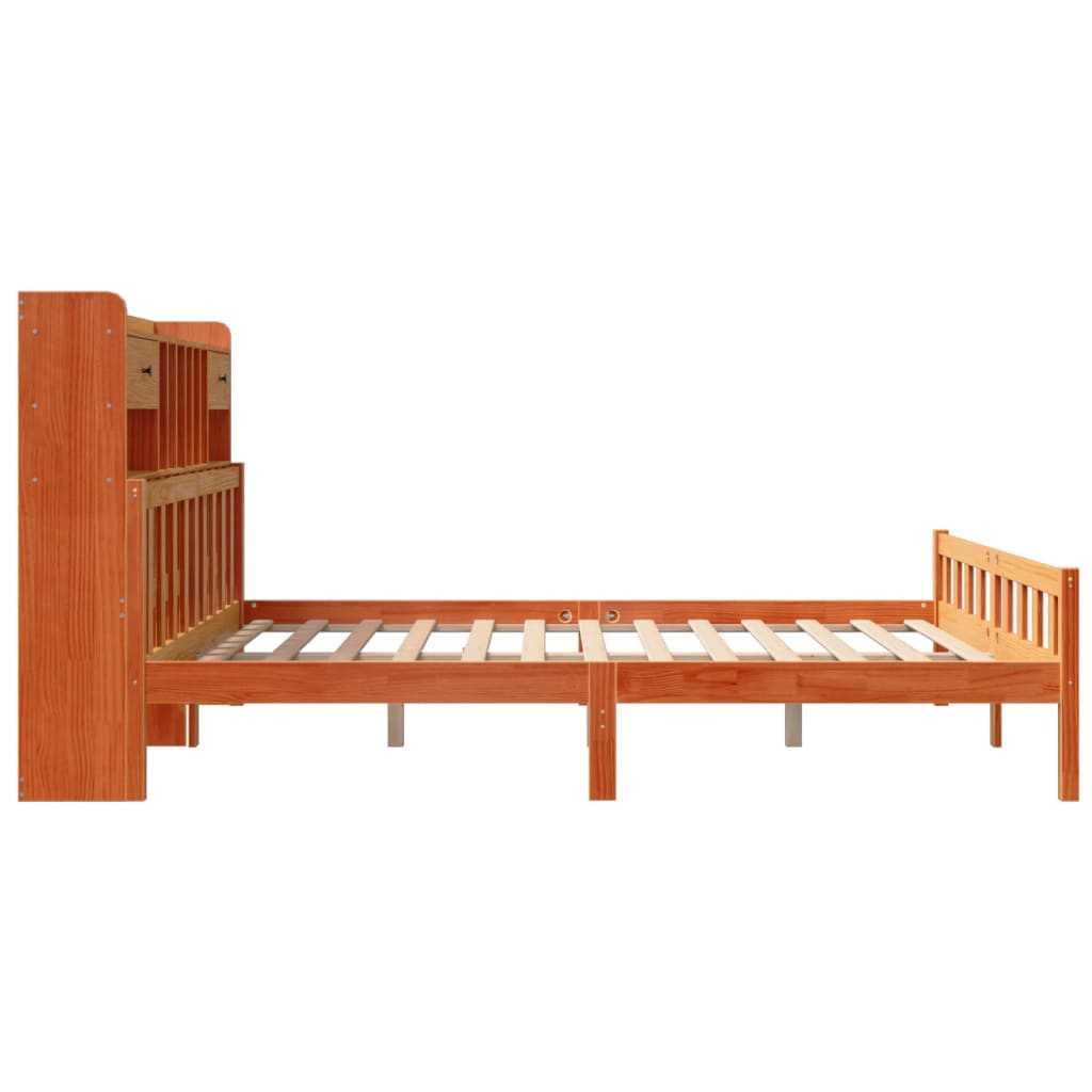 vidaXL Cama con estantería sin colchón madera maciza marrón 180x200cm