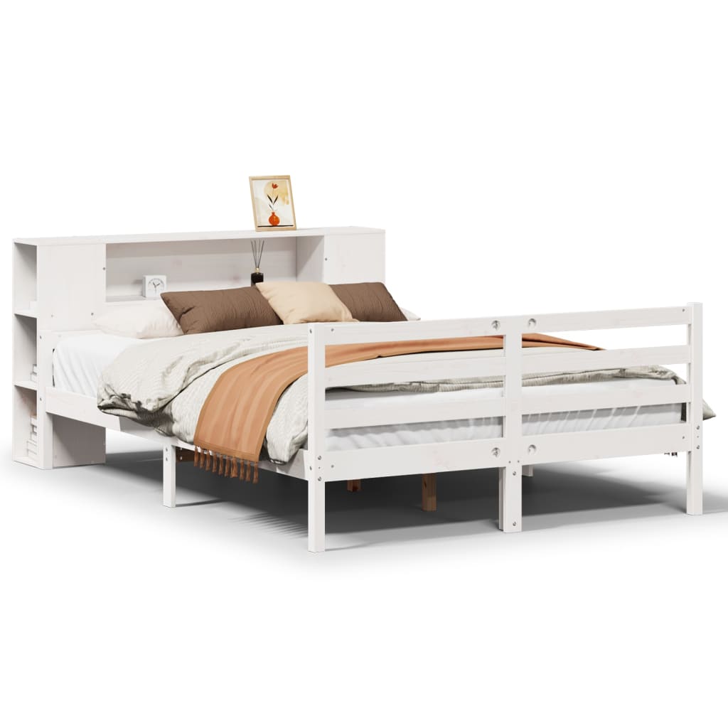 vidaXL Cama con estantería sin colchón madera maciza blanca 150x200 cm