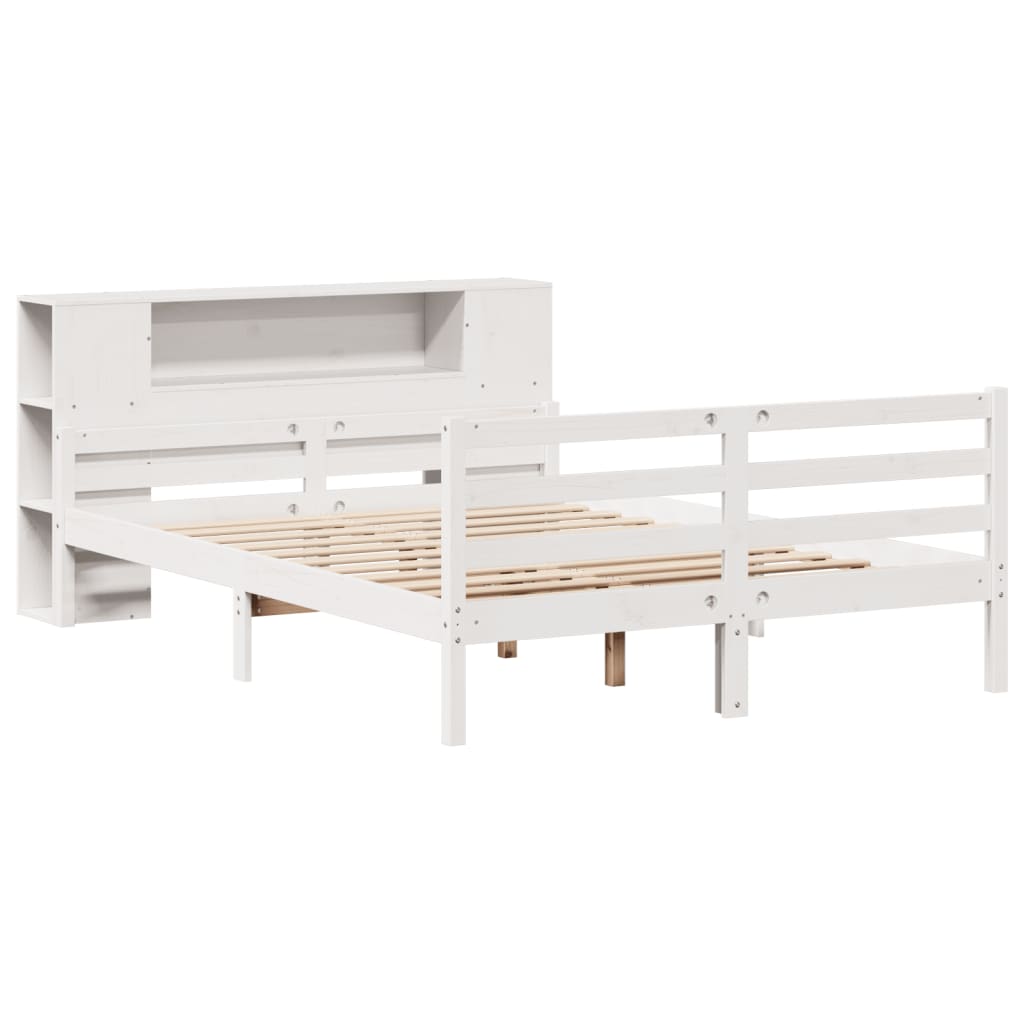 vidaXL Cama con estantería sin colchón madera maciza blanca 150x200 cm