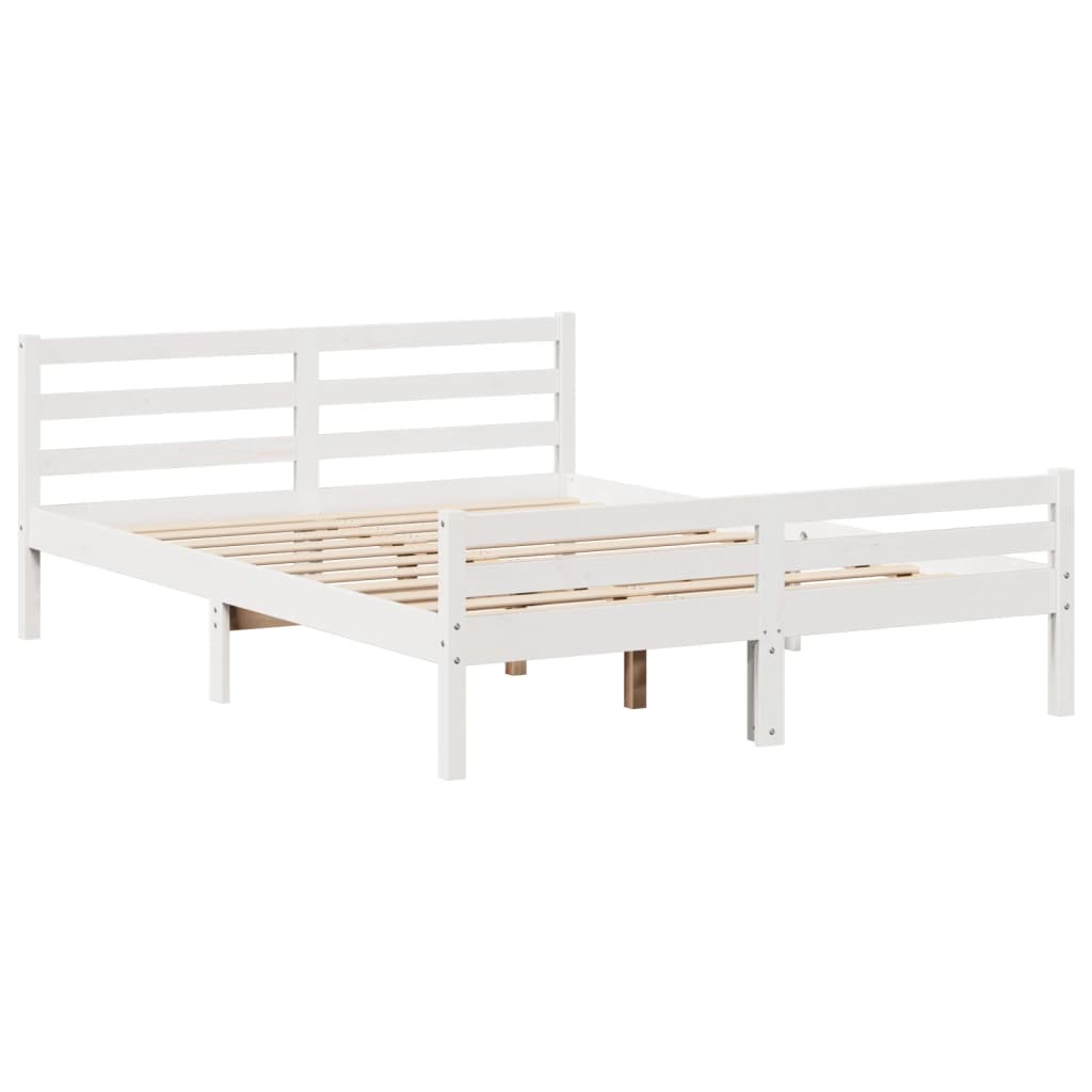 vidaXL Cama con estantería sin colchón madera maciza blanca 150x200 cm