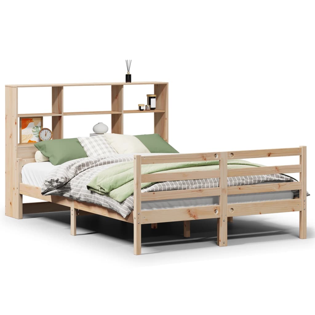 vidaXL Cama con estantería sin colchón madera maciza de pino 140x190cm