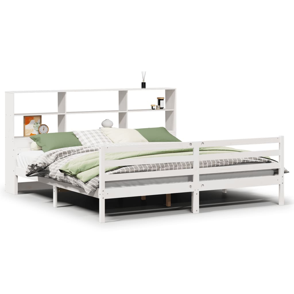 vidaXL Cama con estantería sin colchón madera maciza blanca 180x200 cm