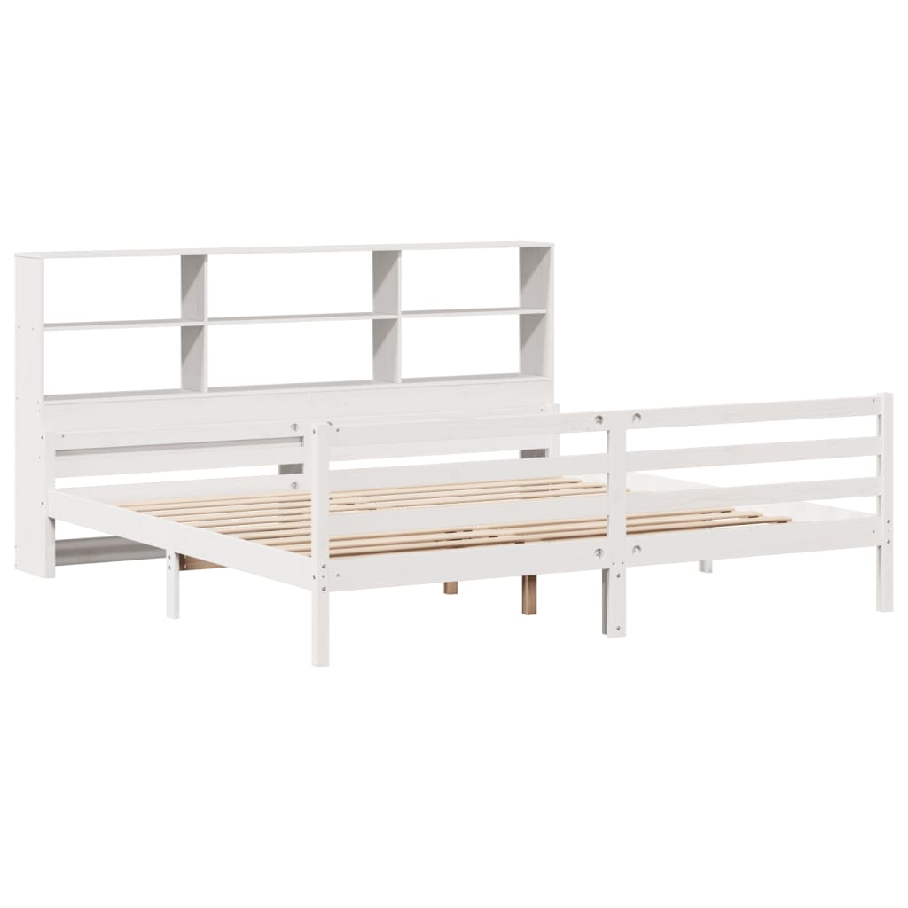 vidaXL Cama con estantería sin colchón madera maciza blanca 180x200 cm