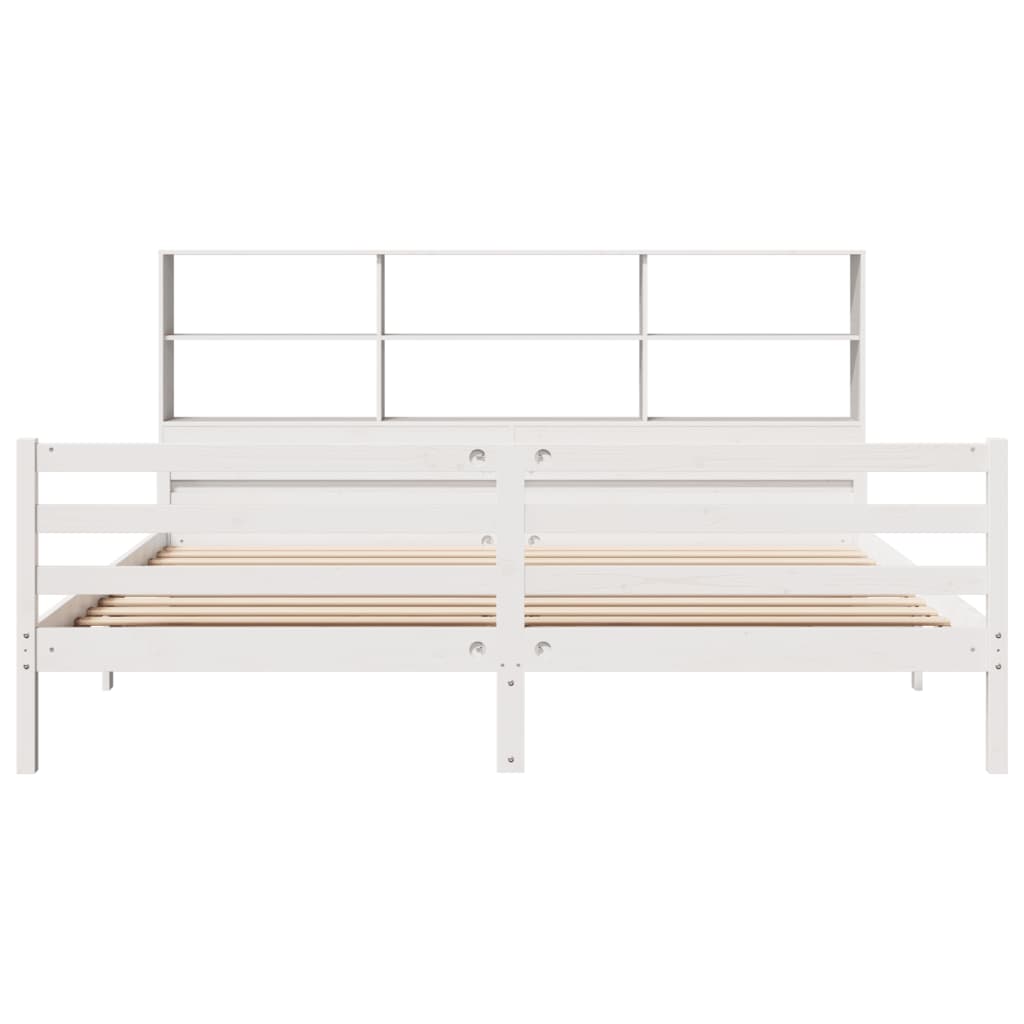 vidaXL Cama con estantería sin colchón madera maciza blanca 180x200 cm