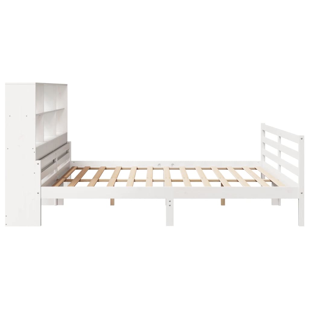 vidaXL Cama con estantería sin colchón madera maciza blanca 180x200 cm