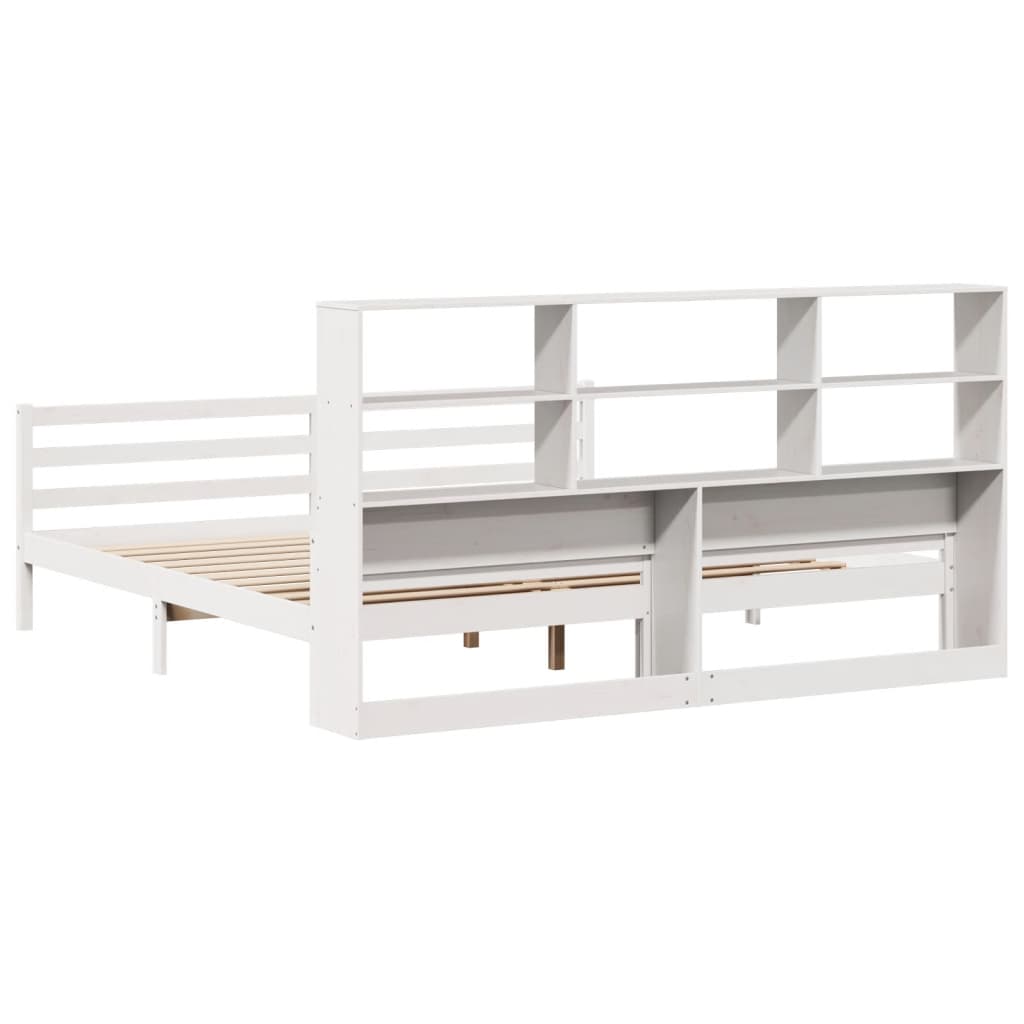 vidaXL Cama con estantería sin colchón madera maciza blanca 180x200 cm