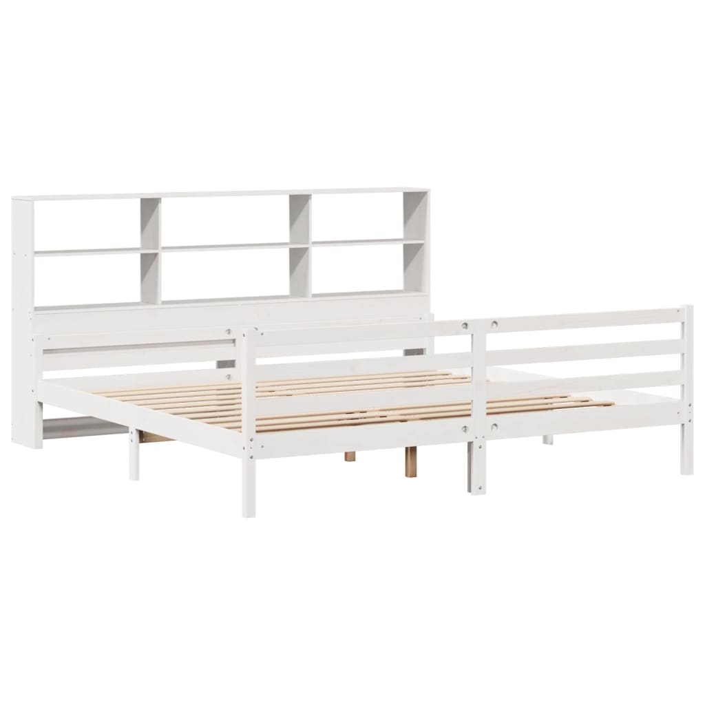 vidaXL Cama con estantería sin colchón madera maciza blanca 200x200 cm