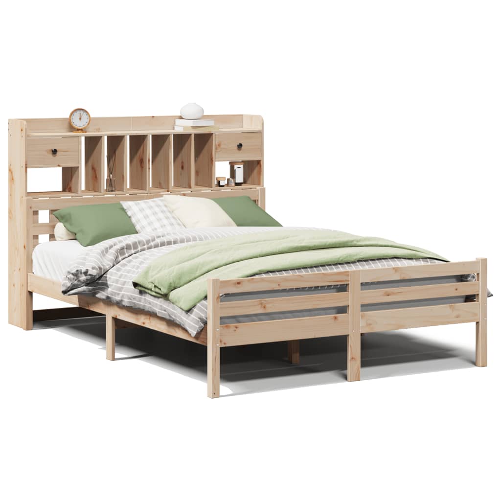 vidaXL Cama con estantería sin colchón madera maciza de pino 140x190cm