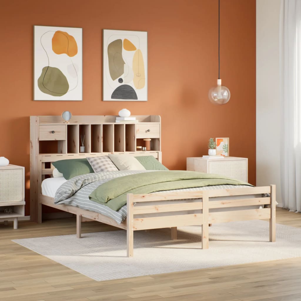 vidaXL Cama con estantería sin colchón madera maciza de pino 140x190cm