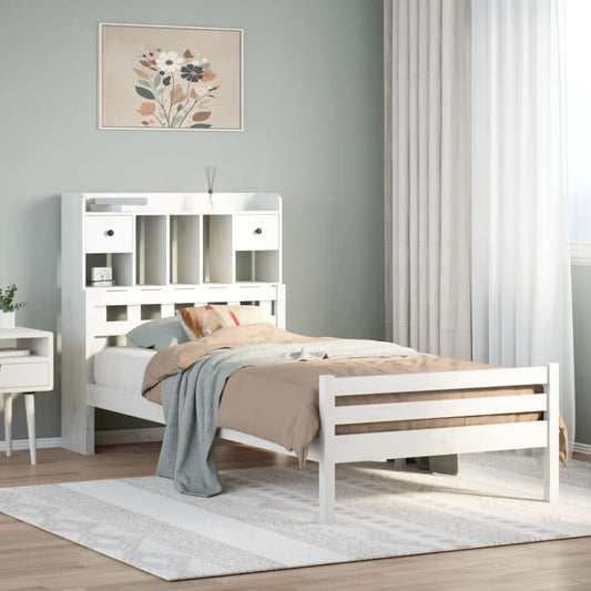 vidaXL Cama con estantería sin colchón madera maciza blanca 100x200 cm