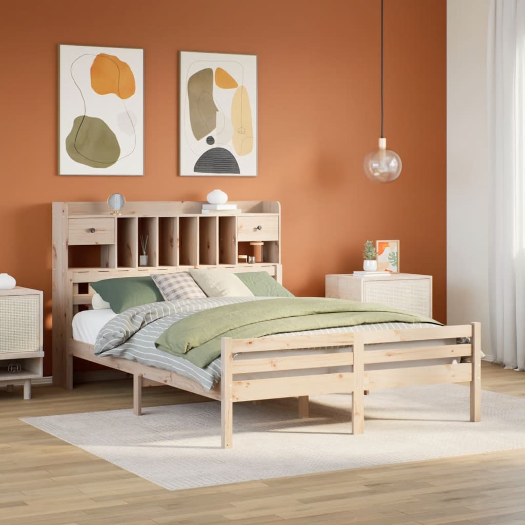 vidaXL Cama con estantería sin colchón madera maciza de pino 150x200cm