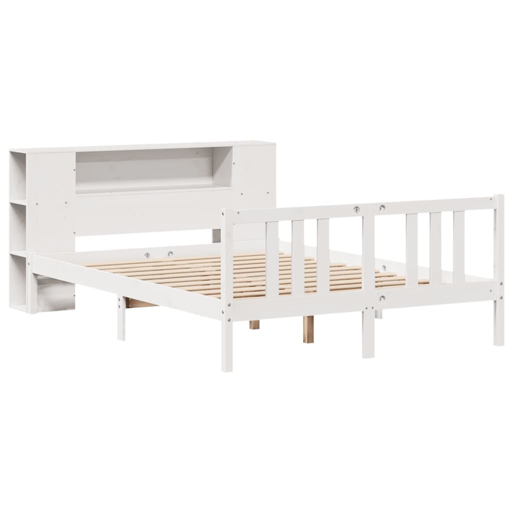 vidaXL Cama con estantería sin colchón madera maciza blanca 150x200 cm