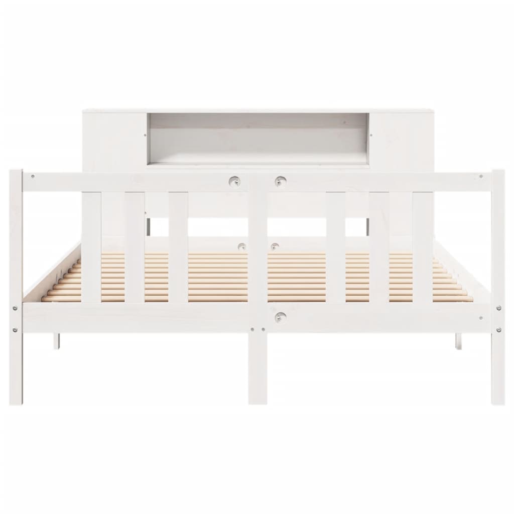 vidaXL Cama con estantería sin colchón madera maciza blanca 150x200 cm