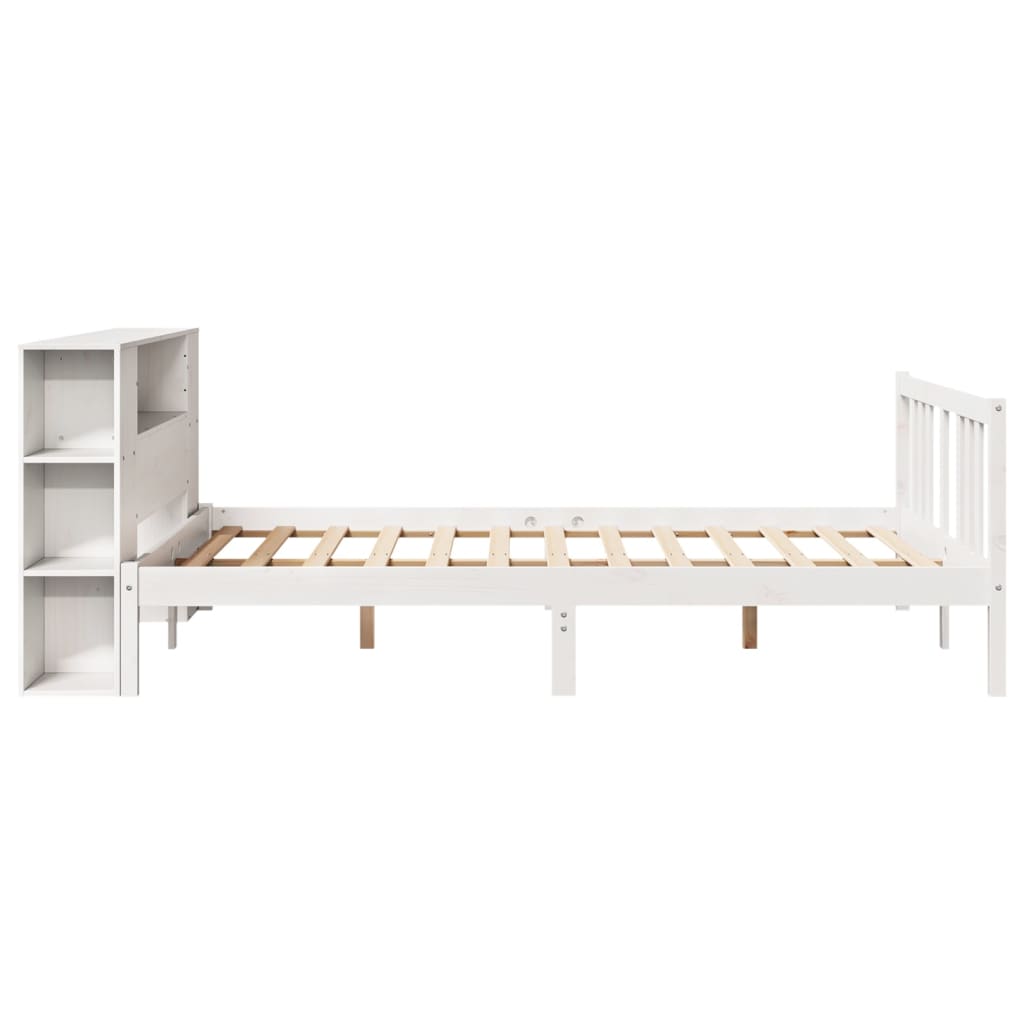 vidaXL Cama con estantería sin colchón madera maciza blanca 150x200 cm