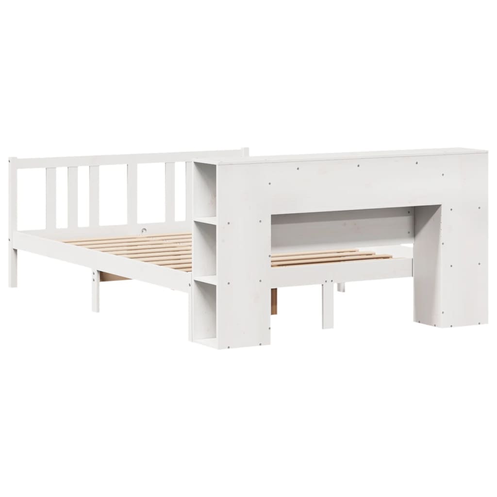 vidaXL Cama con estantería sin colchón madera maciza blanca 150x200 cm