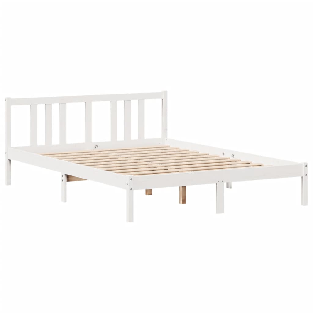 vidaXL Cama con estantería sin colchón madera maciza blanca 150x200 cm