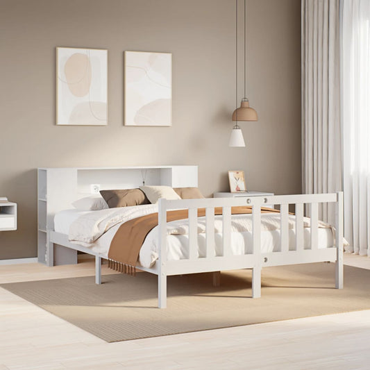 vidaXL Cama con estantería sin colchón madera maciza blanca 150x200 cm