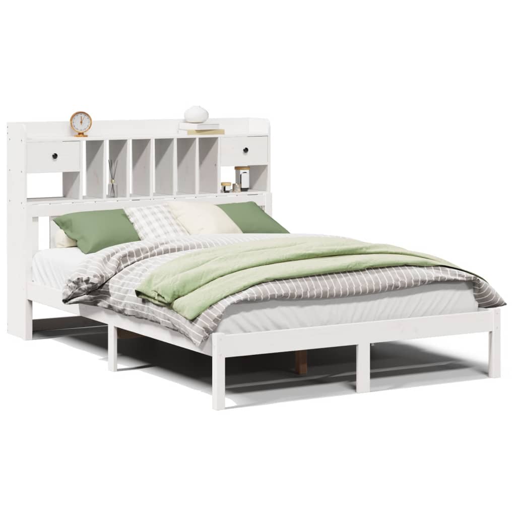 vidaXL Cama con estantería sin colchón madera maciza blanca 150x200 cm