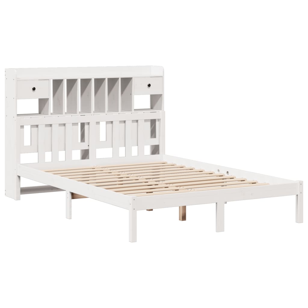 vidaXL Cama con estantería sin colchón madera maciza blanca 150x200 cm