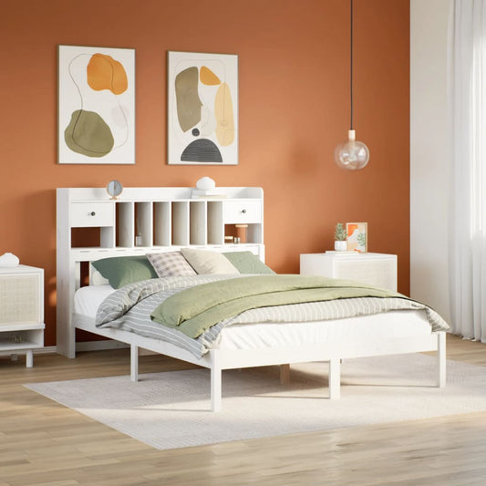 vidaXL Cama con estantería sin colchón madera maciza blanca 150x200 cm