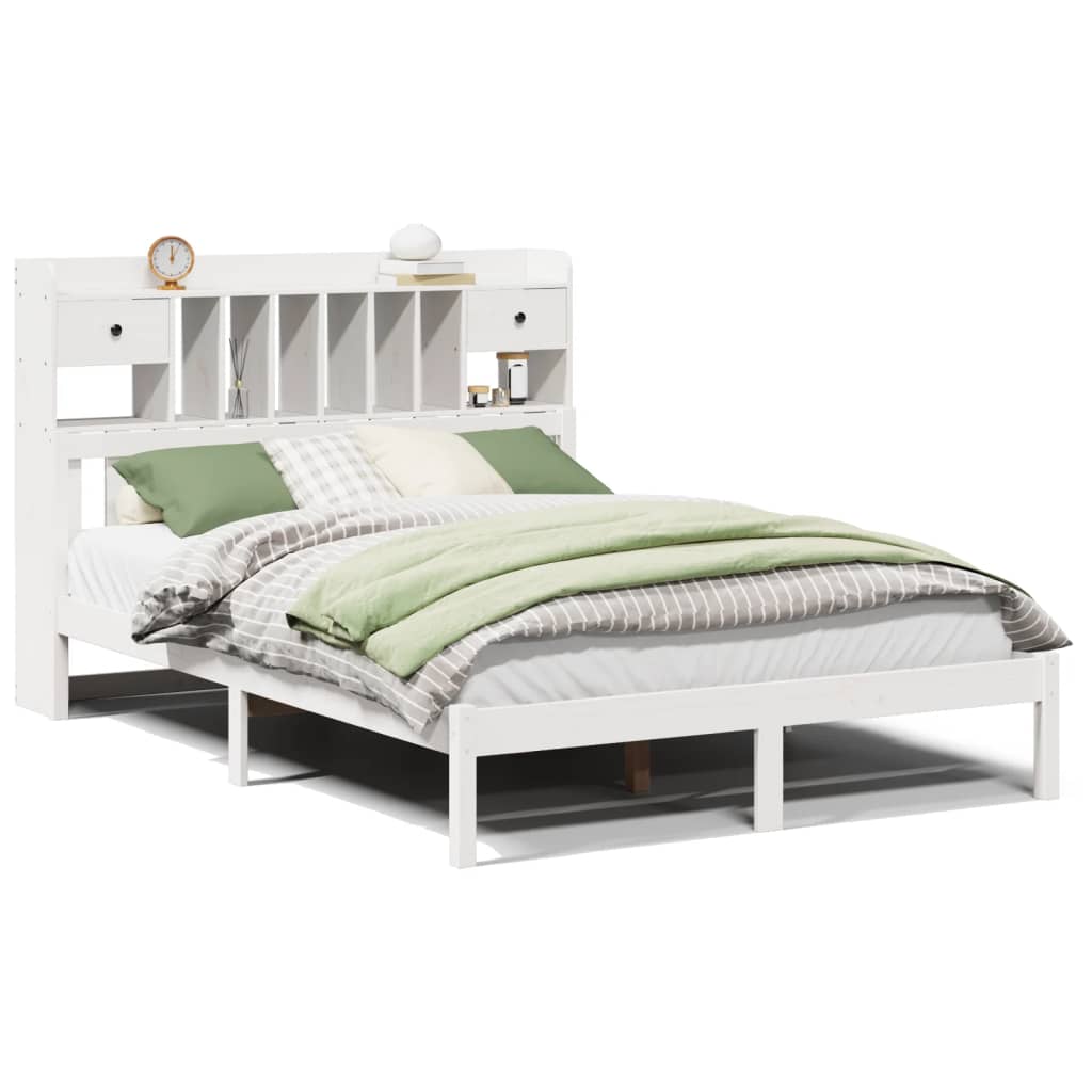 vidaXL Cama con estantería sin colchón madera maciza blanca 160x200 cm