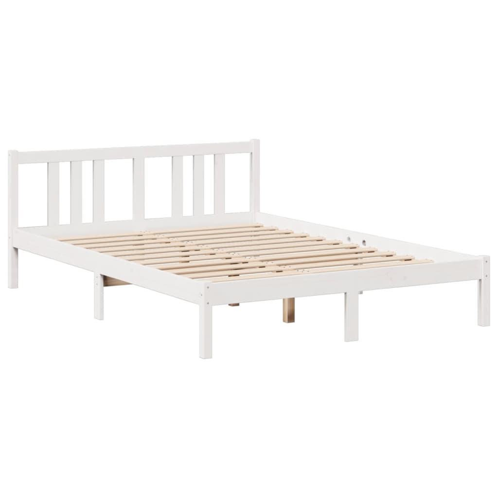 vidaXL Cama con estantería sin colchón madera maciza blanca 160x200 cm