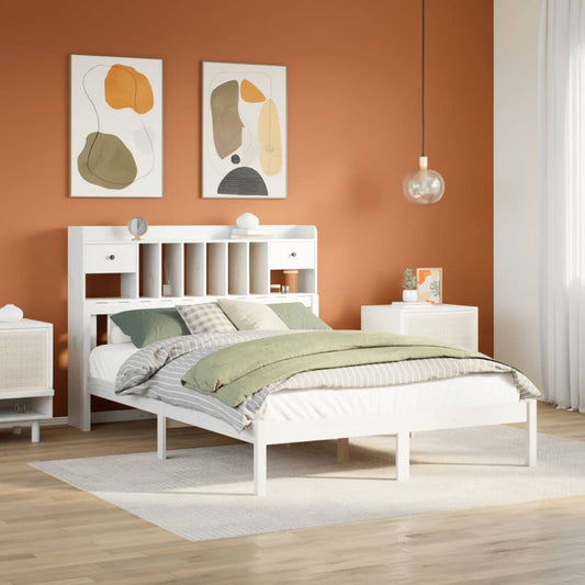 vidaXL Cama con estantería sin colchón madera maciza blanca 160x200 cm