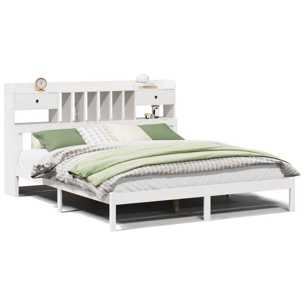 vidaXL Cama con estantería sin colchón madera maciza blanca 200x200 cm