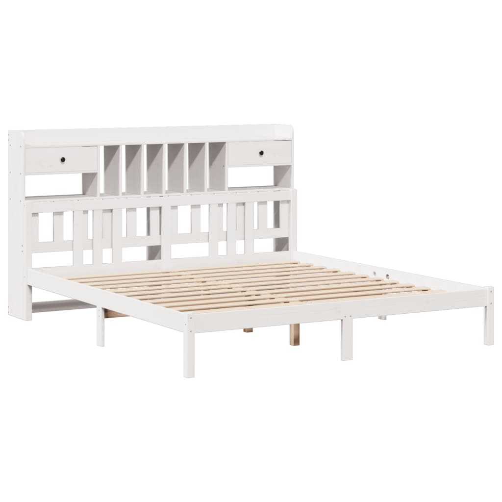 vidaXL Cama con estantería sin colchón madera maciza blanca 200x200 cm