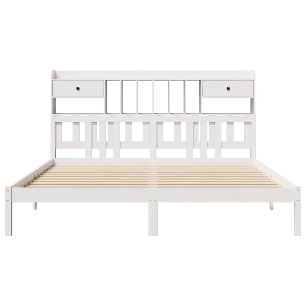 vidaXL Cama con estantería sin colchón madera maciza blanca 200x200 cm