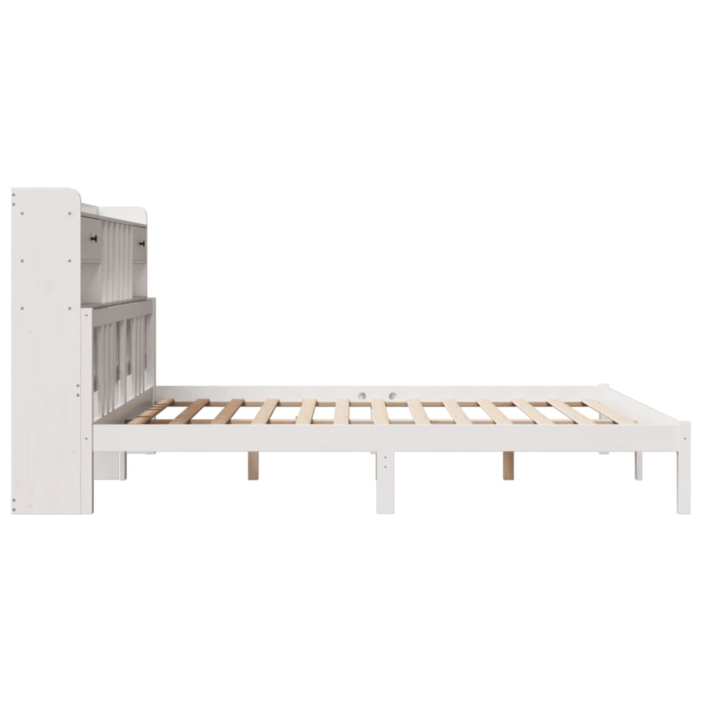 vidaXL Cama con estantería sin colchón madera maciza blanca 200x200 cm